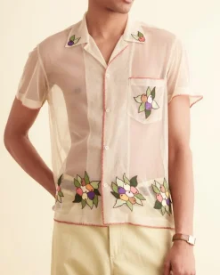 Men BODE Embroidered Suncherry Short Sleeve Shirt
