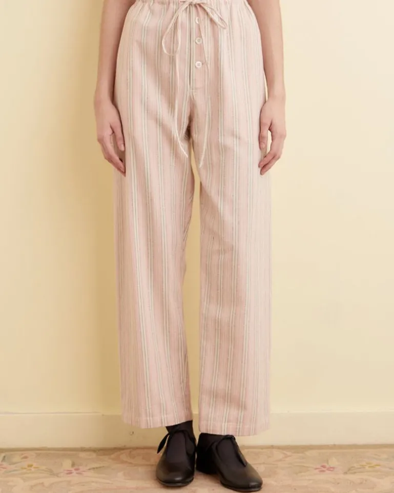 Women BODE Flannel Ticking Pajama Pants
