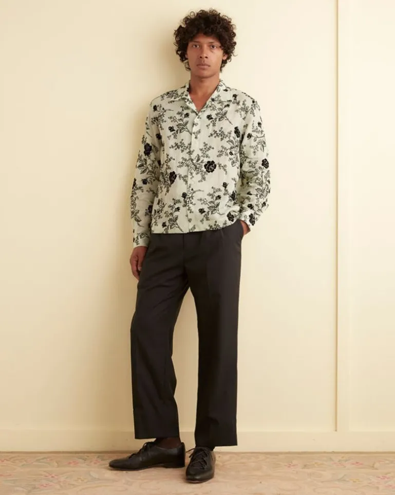 Men BODE Flocked Sweetunia Long Sleeve Shirt