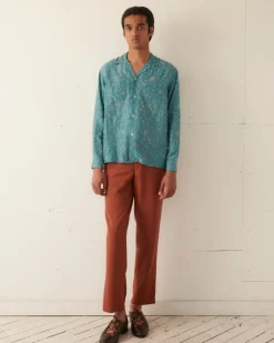 Men BODE Floral Flocked Long Sleeve Shirt
