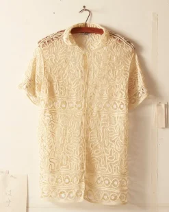 Men BODE Formal Threadwork Short Sleeve Shirt