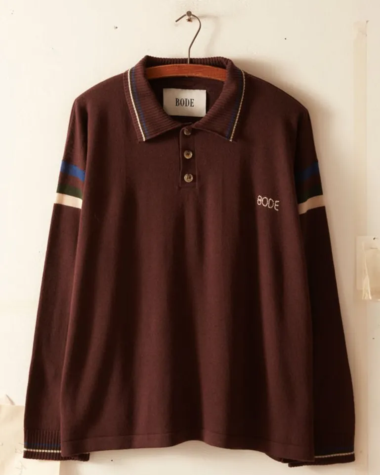 Men BODE Four Stripe Cycling Polo - Brown