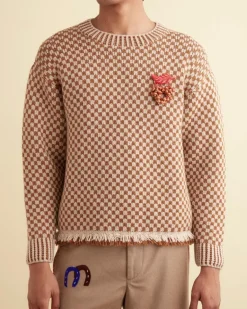 Men BODE Fringe Check Pullover - Brown