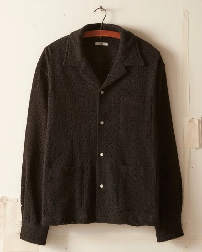 Men BODE Geo Lace Overshirt - Black