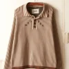 Men BODE Hester Street Polo - Brown/Cream