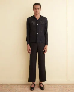 Men BODE Lattice Lace Long Sleeve Shirt - Black