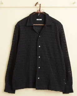 Men BODE Lattice Lace Long Sleeve Shirt - Black