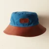 Men BODE Leather Brim Bucket Hat - Tan/Blue