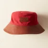 Men BODE Leather Brim Bucket Hat - Tan/Red