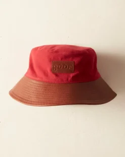Men BODE Leather Brim Bucket Hat - Tan/Red