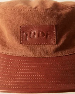 Men BODE Leather Brim Bucket Hat - Tan/Brown