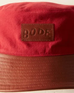 Men BODE Leather Brim Bucket Hat - Tan/Red