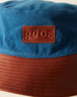 Men BODE Leather Brim Bucket Hat - Tan/Blue