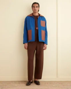 Men BODE Leather Tab Jacket - Tan/Blue