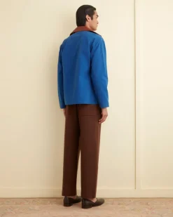 Men BODE Leather Tab Jacket - Tan/Blue