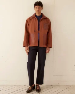 Men BODE Leather Tab Jacket - Tan/Brown