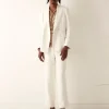 Men BODE Linen Double-Breasted Suit Jacket - Ivory