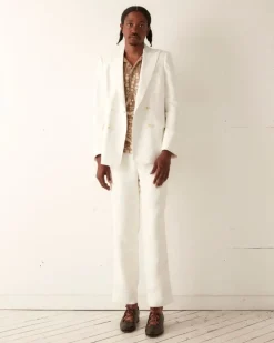 Men BODE Linen Double-Breasted Suit Jacket - Ivory