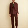 Men BODE Linen Double-Breasted Suit Jacket - Chocolate