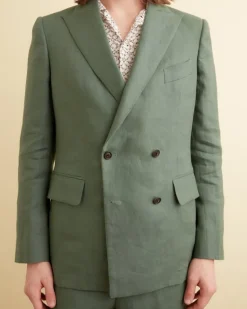 Men BODE Linen Double-Breasted Suit Jacket