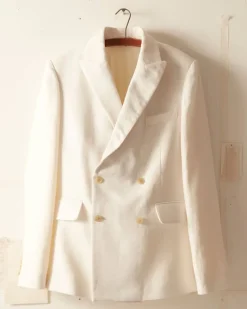 Men BODE Linen Double-Breasted Suit Jacket - Ivory