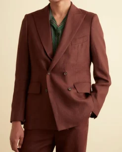 Men BODE Linen Double-Breasted Suit Jacket - Chocolate