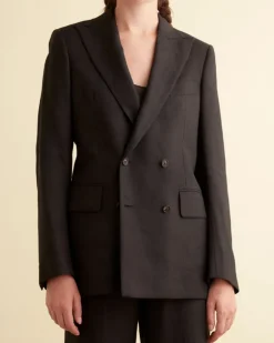 Women BODE Linen Double-Breasted Suit Jacket - Black