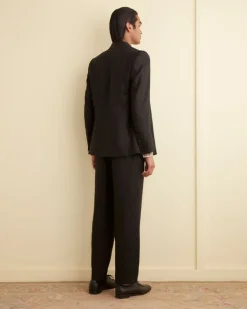 Men BODE Linen Double-Breasted Suit Jacket - Black
