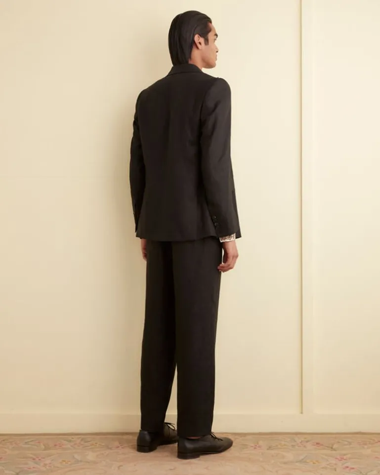Men BODE Linen Double-Breasted Suit Jacket - Black