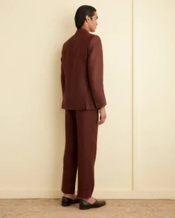 Men BODE Linen Double-Breasted Suit Jacket - Chocolate
