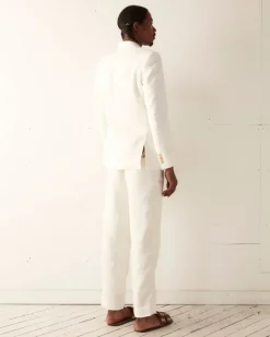 Men BODE Linen Double-Breasted Suit Jacket - Ivory