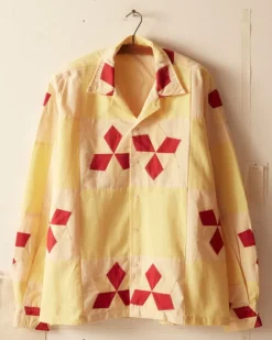 Men BODE Novel Star Quilt Long Sleeve Shirt