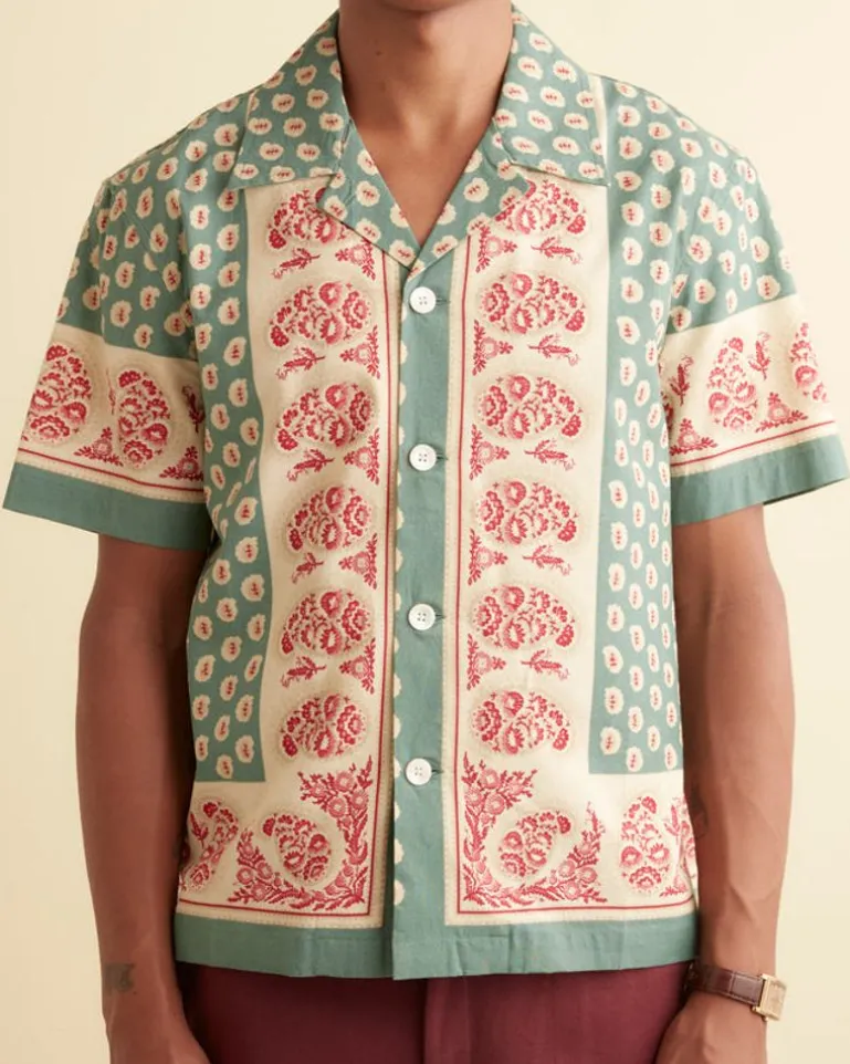 Men BODE Paisley Frame Short Sleeve Shirt