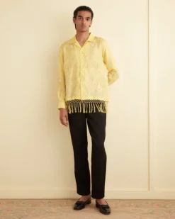 Men BODE Paquerette Fringe Long Sleeve Shirt
