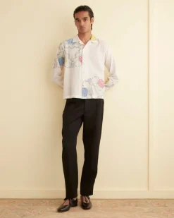 Men BODE Patchwork Lotus Long Sleeve Shirt