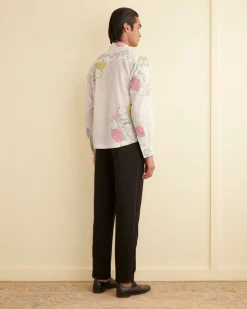 Men BODE Patchwork Lotus Long Sleeve Shirt