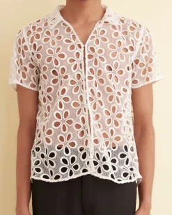 Men BODE Primrose Lace Short Sleeve Shirt