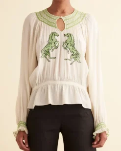 Women BODE Rearing Stallion Smocked Top