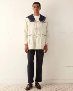 Men BODE Sailor Coat - Cream Navy
