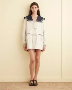 Women BODE Sailor Coat - Cream/Navy