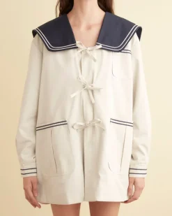 Women BODE Sailor Coat - Cream/Navy