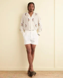 Men BODE Seersucker Double-Button Pleated Shorts