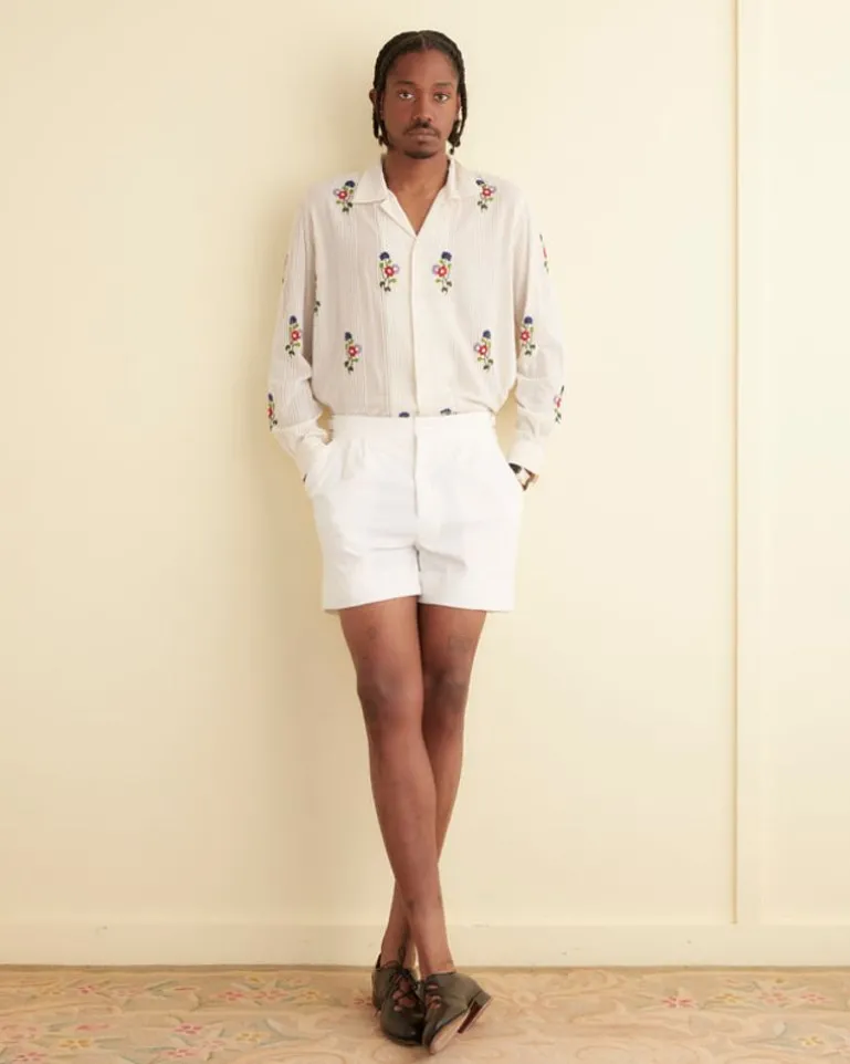 Men BODE Seersucker Double-Button Pleated Shorts