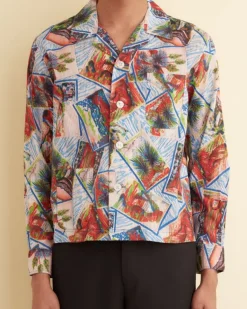 Men BODE Seersucker Postcard Long Sleeve Shirt