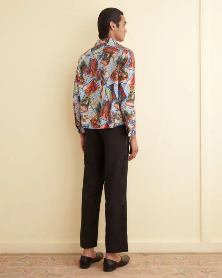 Men BODE Seersucker Postcard Long Sleeve Shirt