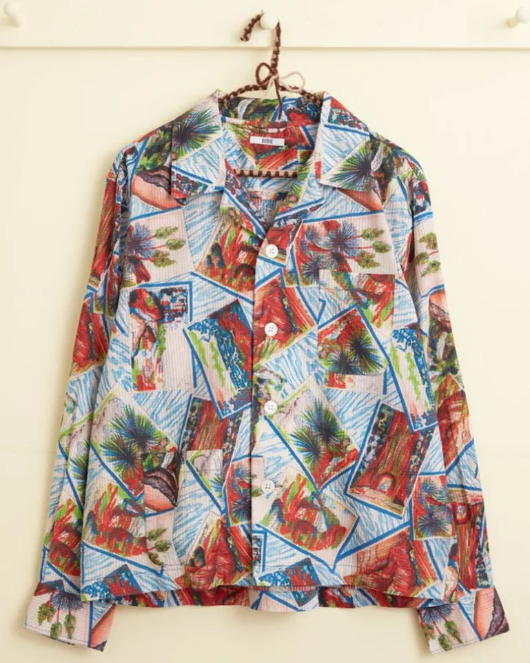Men BODE Seersucker Postcard Long Sleeve Shirt