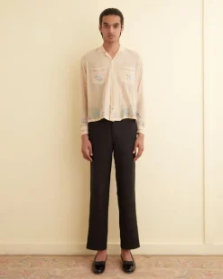 Men BODE Sequined Floral Net Long Sleeve Shirt