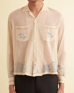 Men BODE Sequined Floral Net Long Sleeve Shirt