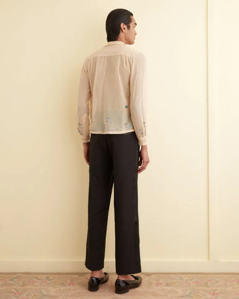 Men BODE Sequined Floral Net Long Sleeve Shirt