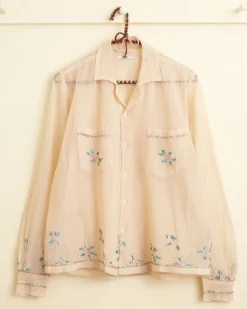 Men BODE Sequined Floral Net Long Sleeve Shirt